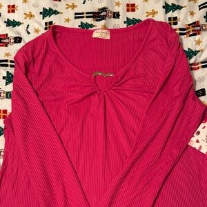 Fuchsia Long Sleeve Top with Heart Accent